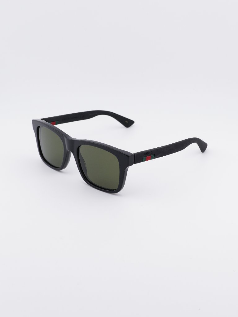 Gucci Gg0008s 001 Sunglasses Black Square Frame, Green Lenses